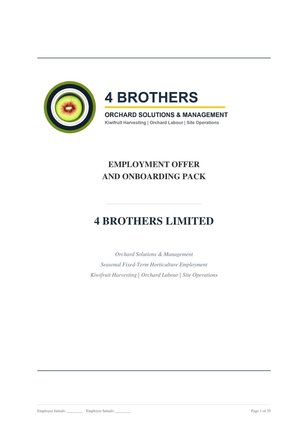 Preview cover for the 4 Brothers employment offer and onboarding pack